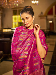 Rani Organza Silk Saree, Zari Weaving Saree, Indian Bollywood Style Wedding Occasion Saree