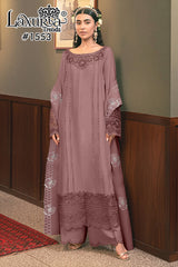 Laxuria Trendz | D.No.-1553 A | Embroidered Satin Tunic with Bell Sleeves & Organza Dupatta