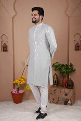 Malai Silk Kurta with Heavy Embroidery & Sequence Work 01