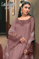 Laxuria Trendz | D.No.-1553 A | Embroidered Satin Tunic with Bell Sleeves & Organza Dupatta