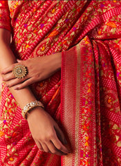 Kimora Sindhuri Premium Bindiya Bandhani Georgette Saree with Blouse SA-484