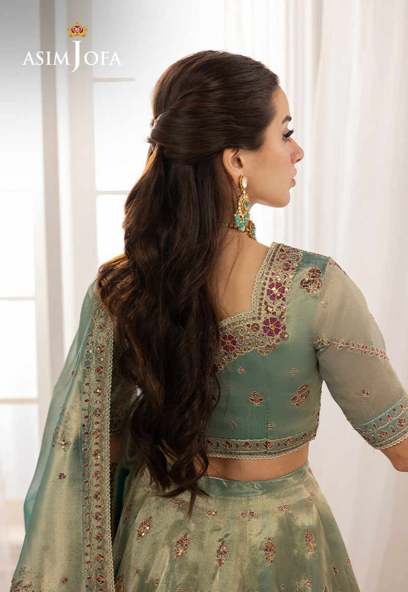 AJIZL-10 EMBROIDERED ZARI TISSUE UNSTITCHED 3 PCS