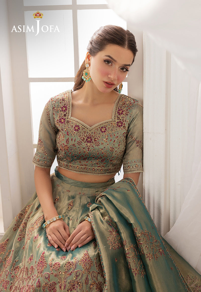 AJIZL-10 EMBROIDERED ZARI TISSUE UNSTITCHED 3 PCS