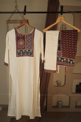 White Indian Wedding Salwar Kameez with Handwork and Print,, Readymade Dress in Silk with Zari, Sequins and Thread work
