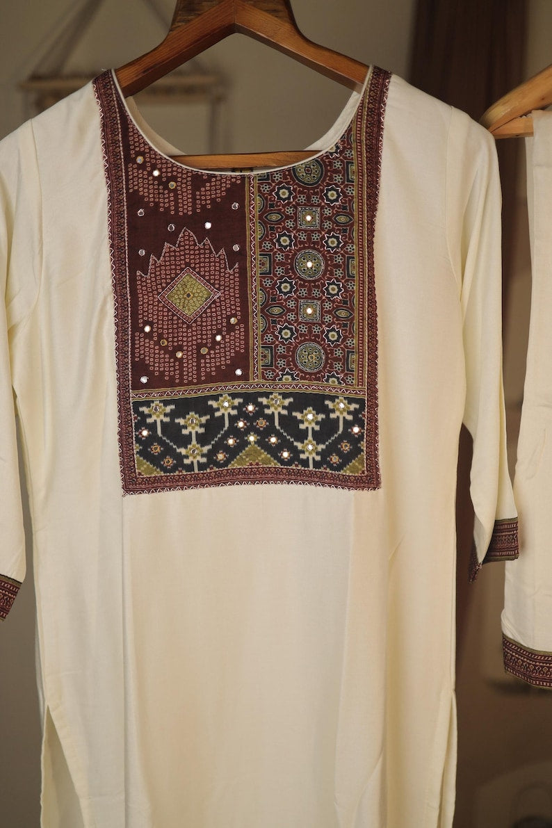 White Indian Wedding Salwar Kameez with Handwork and Print,, Readymade Dress in Silk with Zari, Sequins and Thread work