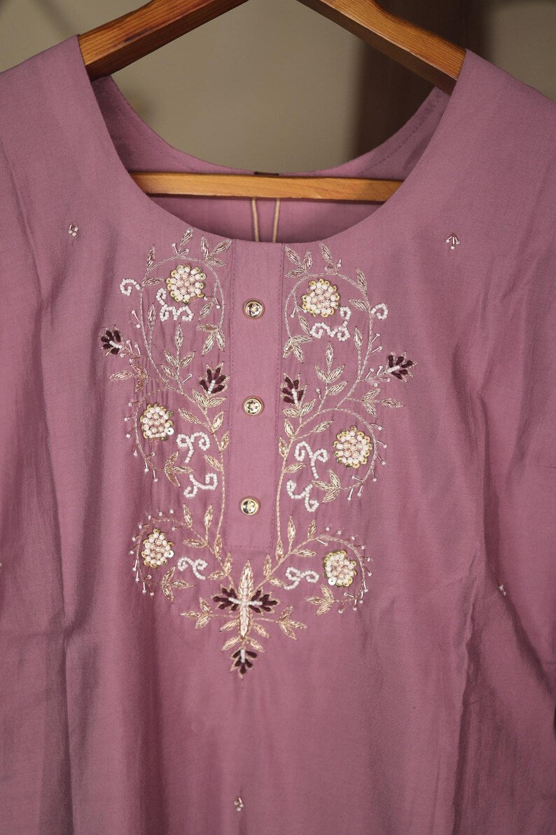 Handmade Indian Wedding Dresses in Lilac color, Ready to wear Simmer Silk Dress with Zardozi, Zari, Sequins and Thread work