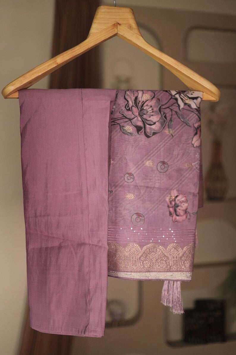 Handmade Indian Wedding Dresses in Lilac color, Ready to wear Simmer Silk Dress with Zardozi, Zari, Sequins and Thread work