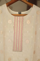 Cream Indian Wedding Salwar Kameez with Pink Dupatta,, Readymade Dress in Simmer Silk with Zari, Sequins and Thread work