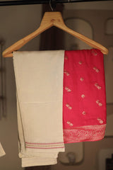 Cream Indian Wedding Salwar Kameez with Pink Dupatta,, Readymade Dress in Simmer Silk with Zari, Sequins and Thread work