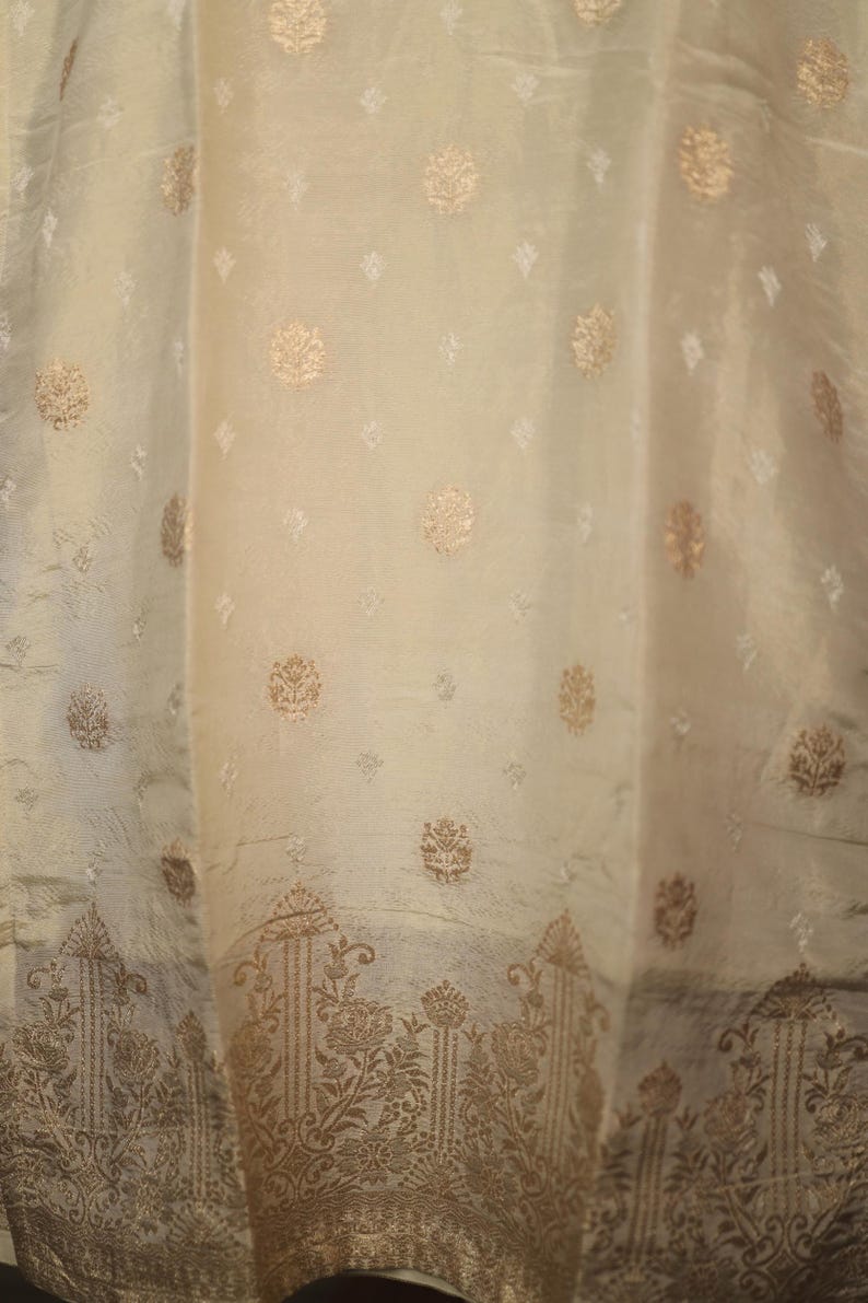 Cream Indian Wedding Salwar Kameez with Pink Dupatta,, Readymade Dress in Simmer Silk with Zari, Sequins and Thread work