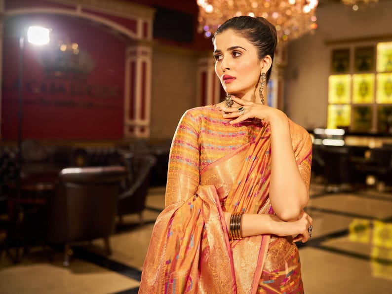 Festive Occasion Organza Silk Saree, Zari Weaving Saree, Indian Bollywood Style Wedding Occasion Saree