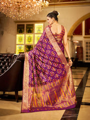 Purple Organza Silk Saree, Zari Weaving Saree, Bollywood Style Wedding Saree