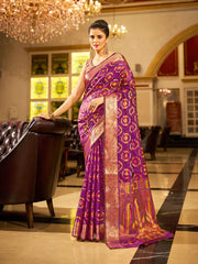 Purple Organza Silk Saree, Zari Weaving Saree, Bollywood Style Wedding Saree