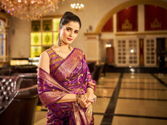 Purple Organza Silk Saree, Zari Weaving Saree, Bollywood Style Wedding Saree