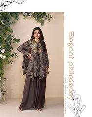 SAYURI DESIGNER FABRIC - PREMIUM REAL CHINON SILK ( EMBROIDERED TOP WITH HAND EMBELLISHED WORK PONCHO STYLE  WITH PLAZZO ) 10054