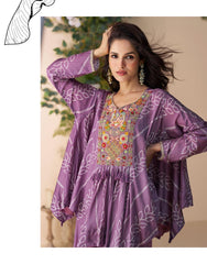 SAYURI DESIGNER FABRIC - PREMIUM REAL CHINON SILK ( EMBROIDERED TOP WITH HAND EMBELLISHED WORK PONCHO STYLE  WITH PLAZZO ) 10056
