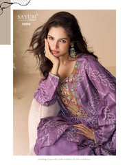 SAYURI DESIGNER FABRIC - PREMIUM REAL CHINON SILK ( EMBROIDERED TOP WITH HAND EMBELLISHED WORK PONCHO STYLE  WITH PLAZZO ) 10056