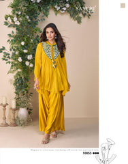 SAYURI DESIGNER FABRIC - PREMIUM REAL CHINON SILK ( EMBROIDERED TOP WITH HAND EMBELLISHED WORK PONCHO STYLE  WITH PLAZZO ) 10055