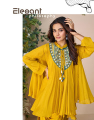 SAYURI DESIGNER FABRIC - PREMIUM REAL CHINON SILK ( EMBROIDERED TOP WITH HAND EMBELLISHED WORK PONCHO STYLE  WITH PLAZZO ) 10055
