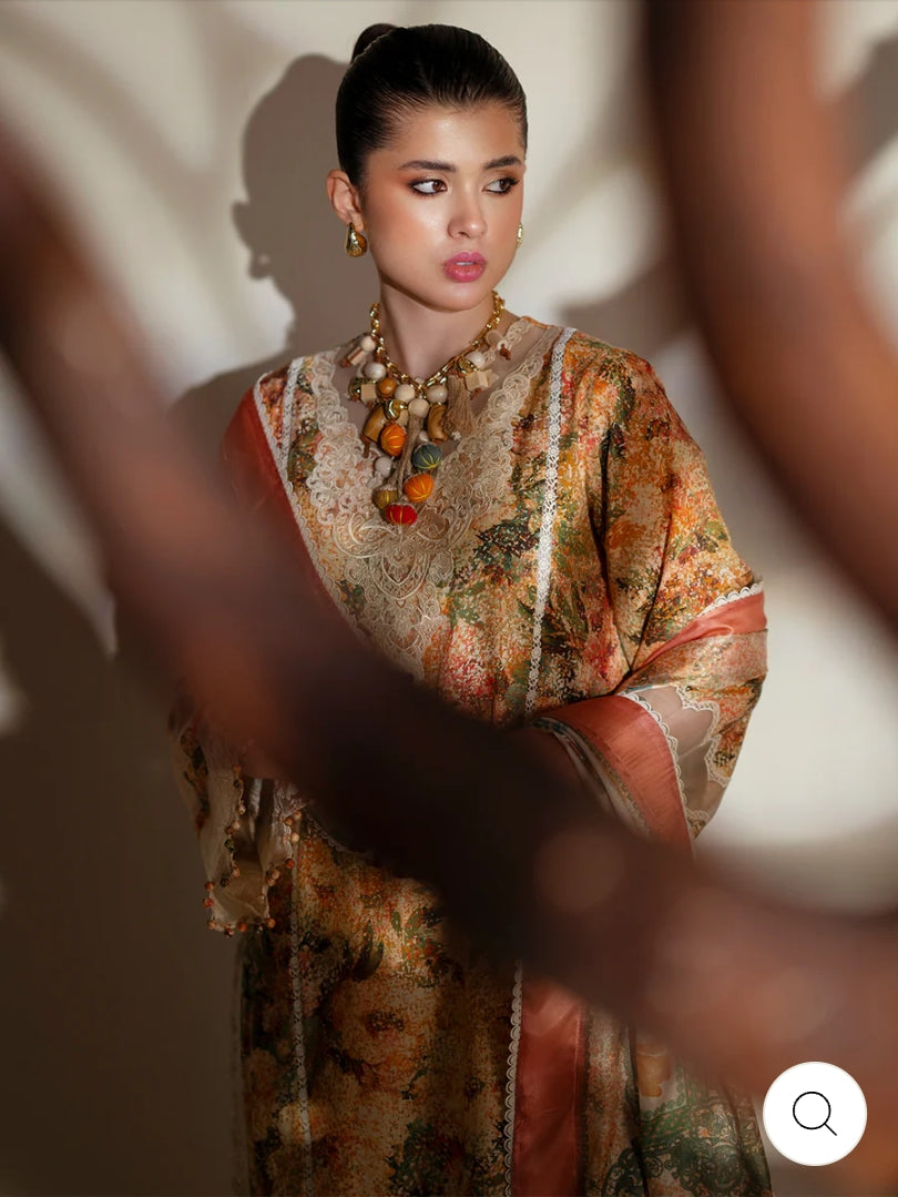Eres Bonita by BinIlyas Embroidered Viscose Shirt with Digital Print Chiffon Dupatta & Trousers | 3-Piece Unstitched Suit 1104-A