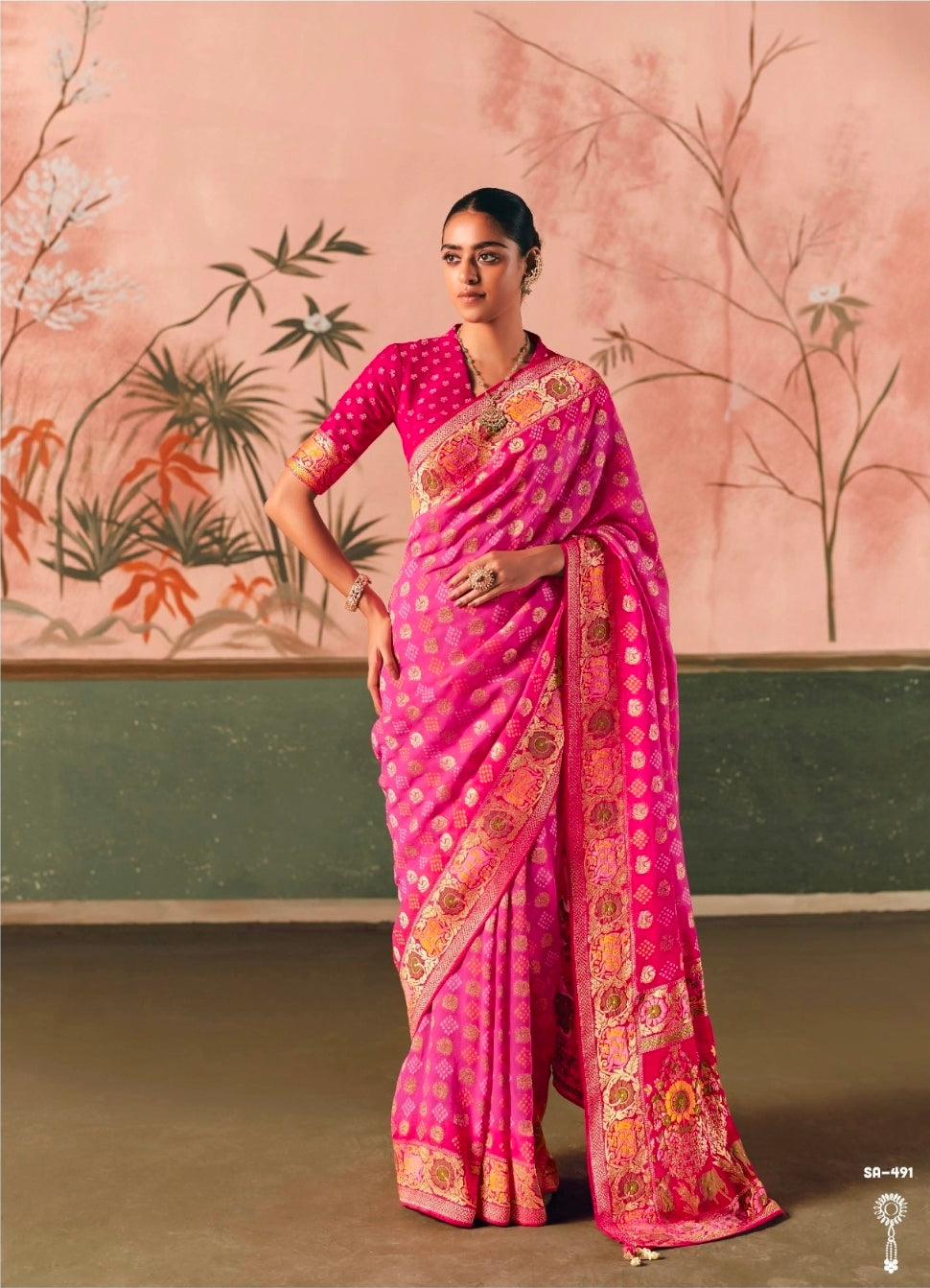 Kimora Sindhuri Premium Bindiya Bandhani Georgette Saree with Blouse SA-491