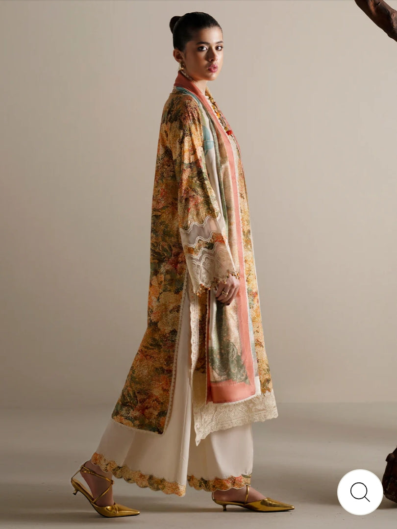 Eres Bonita by BinIlyas Embroidered Viscose Shirt with Digital Print Chiffon Dupatta & Trousers | 3-Piece Unstitched Suit 1104-A