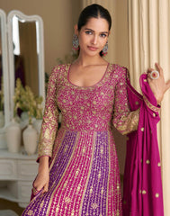 Rutba Swarovski Embellished Anarkali Gown By Sayuri | Premium Georgette Pink