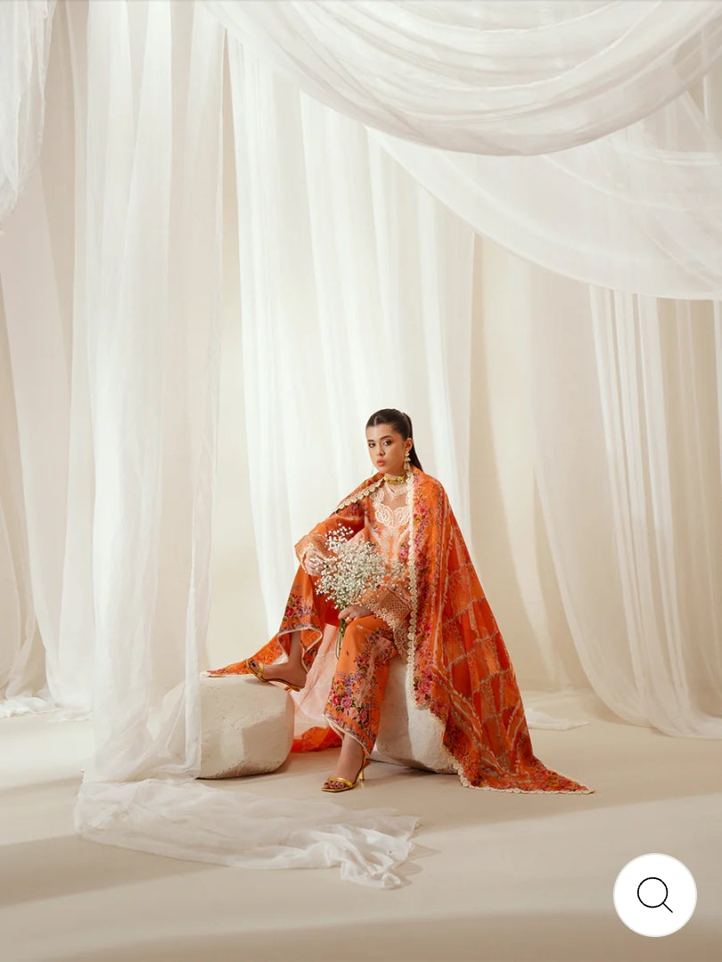 Eres Bonita by BinIlyas Embroidered Viscose Shirt with Digital Print Chiffon Dupatta & Trousers | 3-Piece Unstitched Suit 1101-A