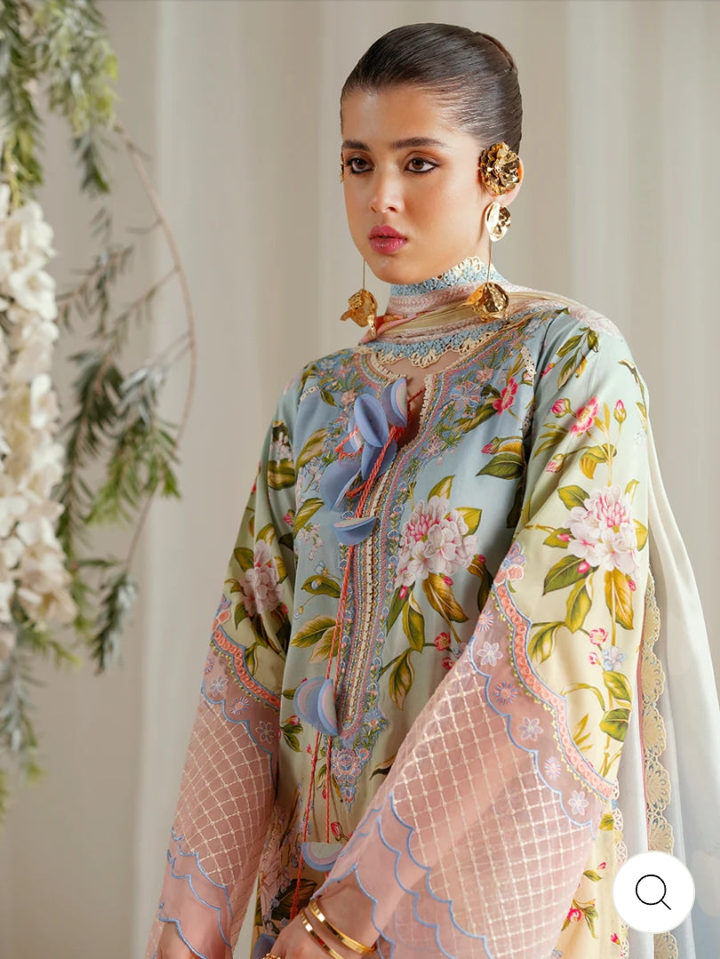 Eres Bonita by BinIlyas Embroidered Viscose Shirt with Digital Print Chiffon Dupatta & Trousers | 3-Piece Unstitched Suit 1105-A