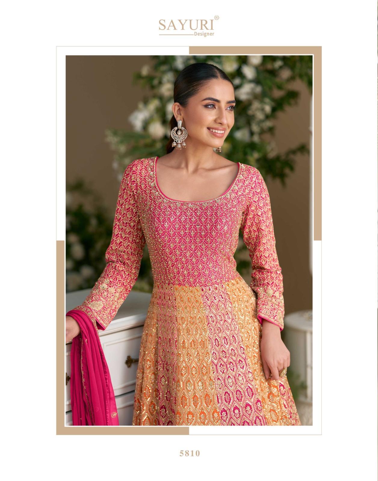 Rutba Swarovski Embellished Anarkali Gown by Sayuri | Premium Georgette Pink & Yellow