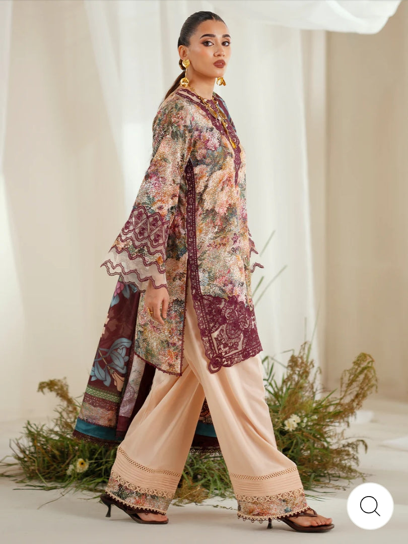 Eres Bonita by BinIlyas Embroidered Viscose Shirt with Digital Print Chiffon Dupatta & Trousers | 3-Piece Unstitched Suit 1104-B