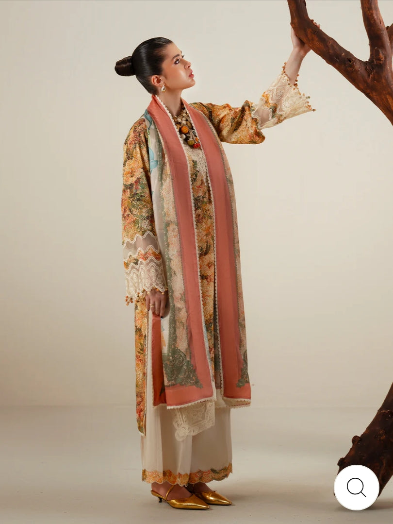 Eres Bonita by BinIlyas Embroidered Viscose Shirt with Digital Print Chiffon Dupatta & Trousers | 3-Piece Unstitched Suit 1104-A