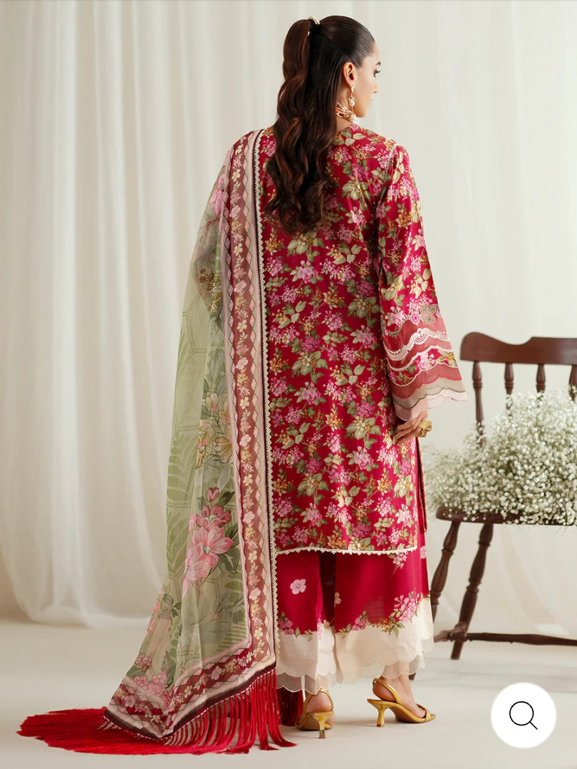 Eres Bonita by BinIlyas Embroidered Viscose Shirt with Digital Print Chiffon Dupatta & Trousers | 3-Piece Unstitched Suit 1107-B