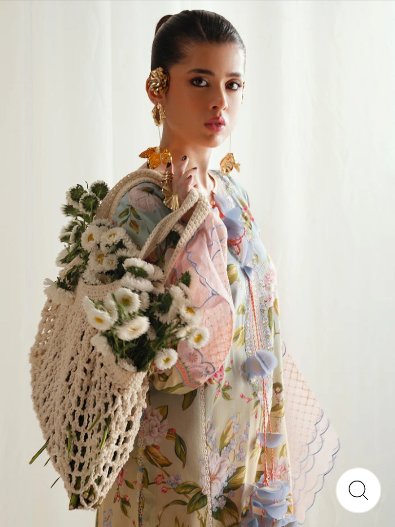 Eres Bonita by BinIlyas Embroidered Viscose Shirt with Digital Print Chiffon Dupatta & Trousers | 3-Piece Unstitched Suit 1105-A