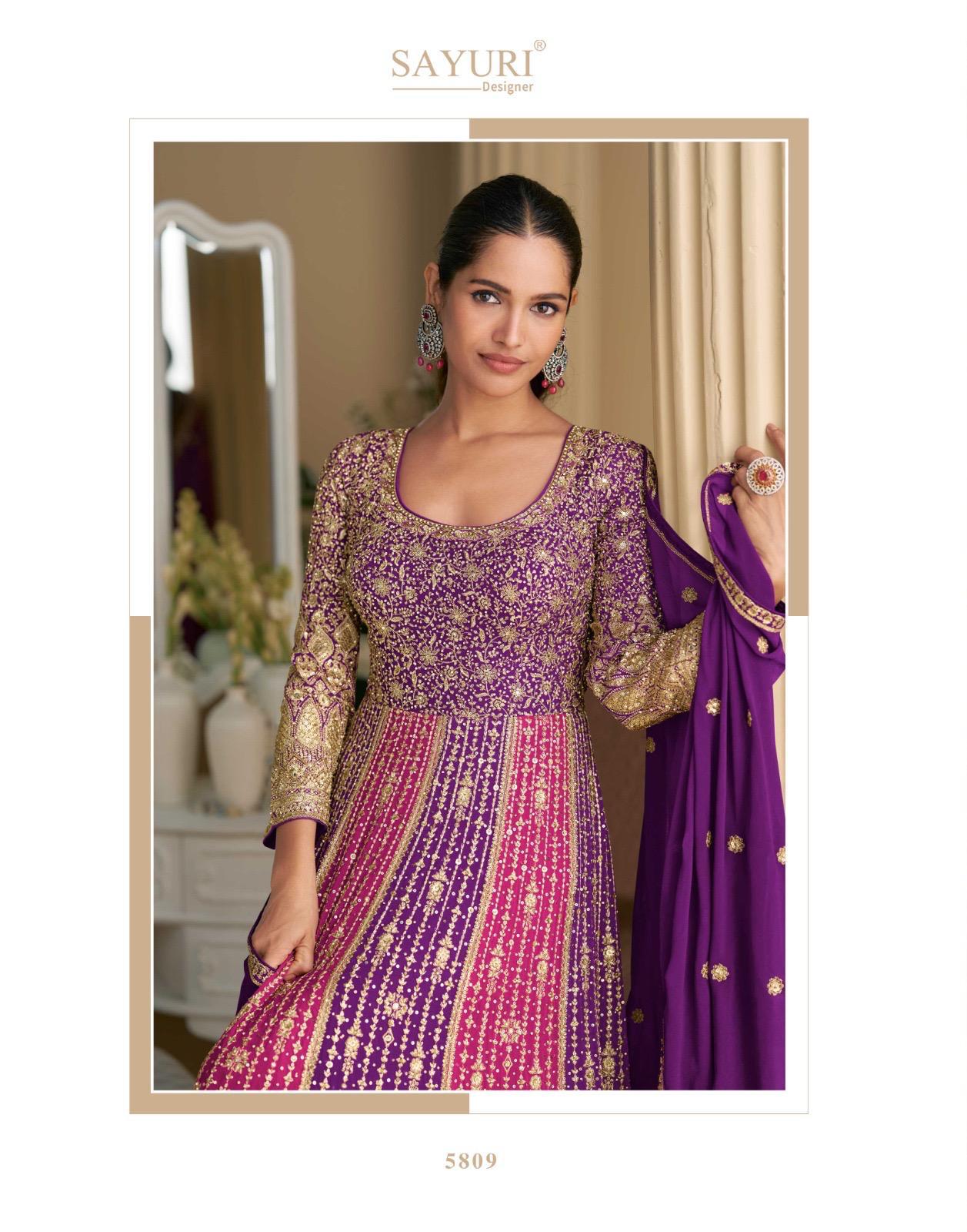 Rutba Swarovski Embellished Anarkali Gown By Sayuri | Premium Georgette Pink and Purple
