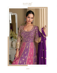 Rutba Swarovski Embellished Anarkali Gown By Sayuri | Premium Georgette Pink and Purple