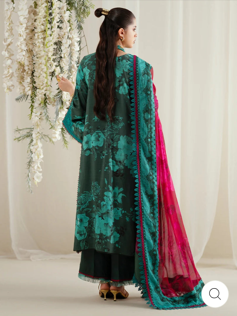 Eres Bonita by BinIlyas Embroidered Viscose Shirt with Digital Print Chiffon Dupatta & Trousers | 3-Piece Unstitched Suit 1106-B