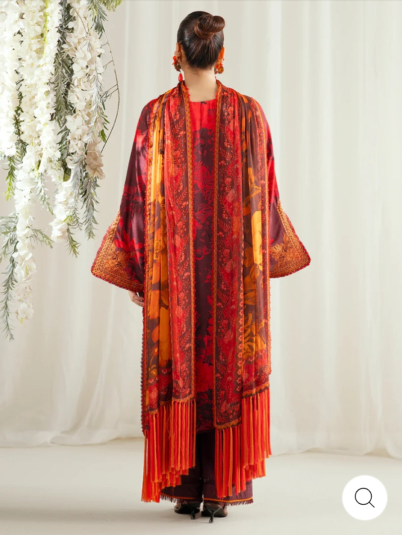 Eres Bonita by BinIlyas Embroidered Viscose Shirt with Digital Print Chiffon Dupatta & Trousers | 3-Piece Unstitched Suit 1106-A