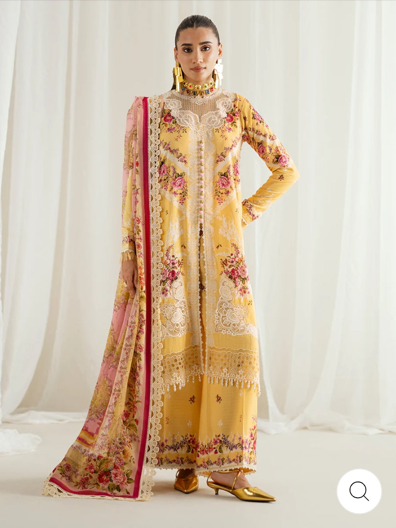 Eres Bonita by BinIlyas Embroidered Viscose Shirt with Digital Print Chiffon Dupatta & Trousers | 3-Piece Unstitched Suit 1101-B