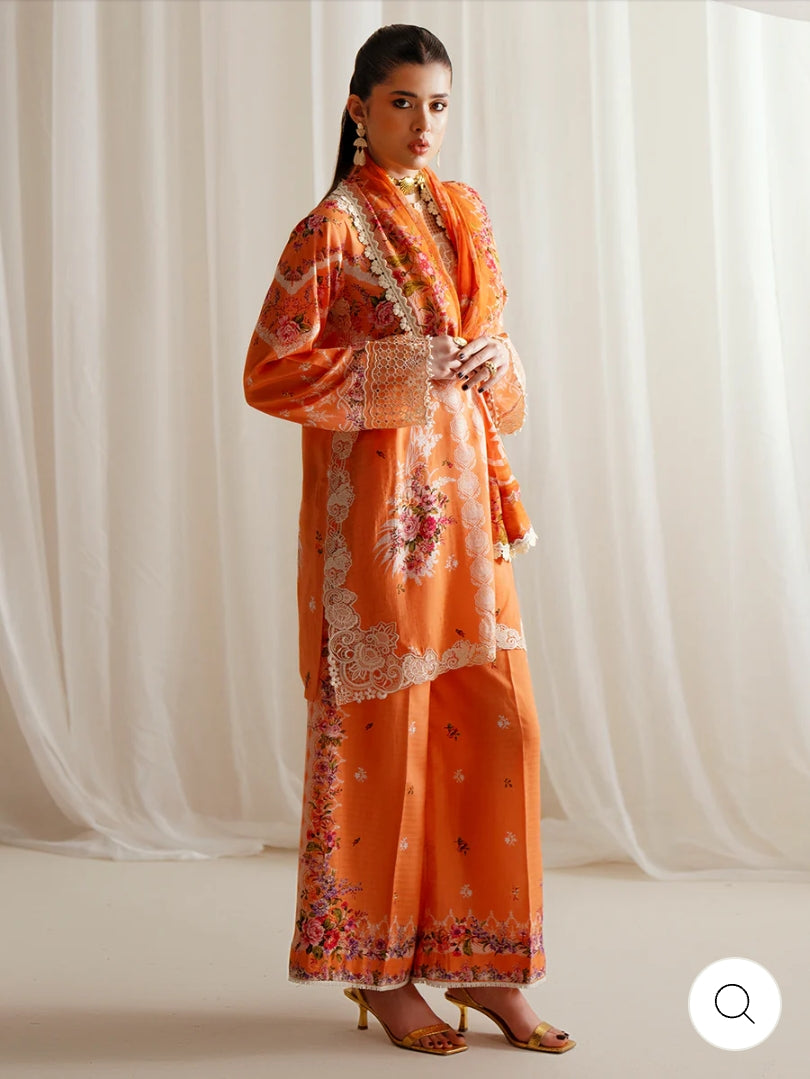 Eres Bonita by BinIlyas Embroidered Viscose Shirt with Digital Print Chiffon Dupatta & Trousers | 3-Piece Unstitched Suit 1101-A