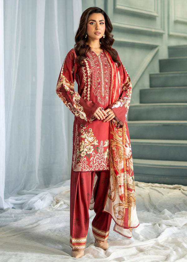 Meerak Embroidered Linen 25 Rust Red