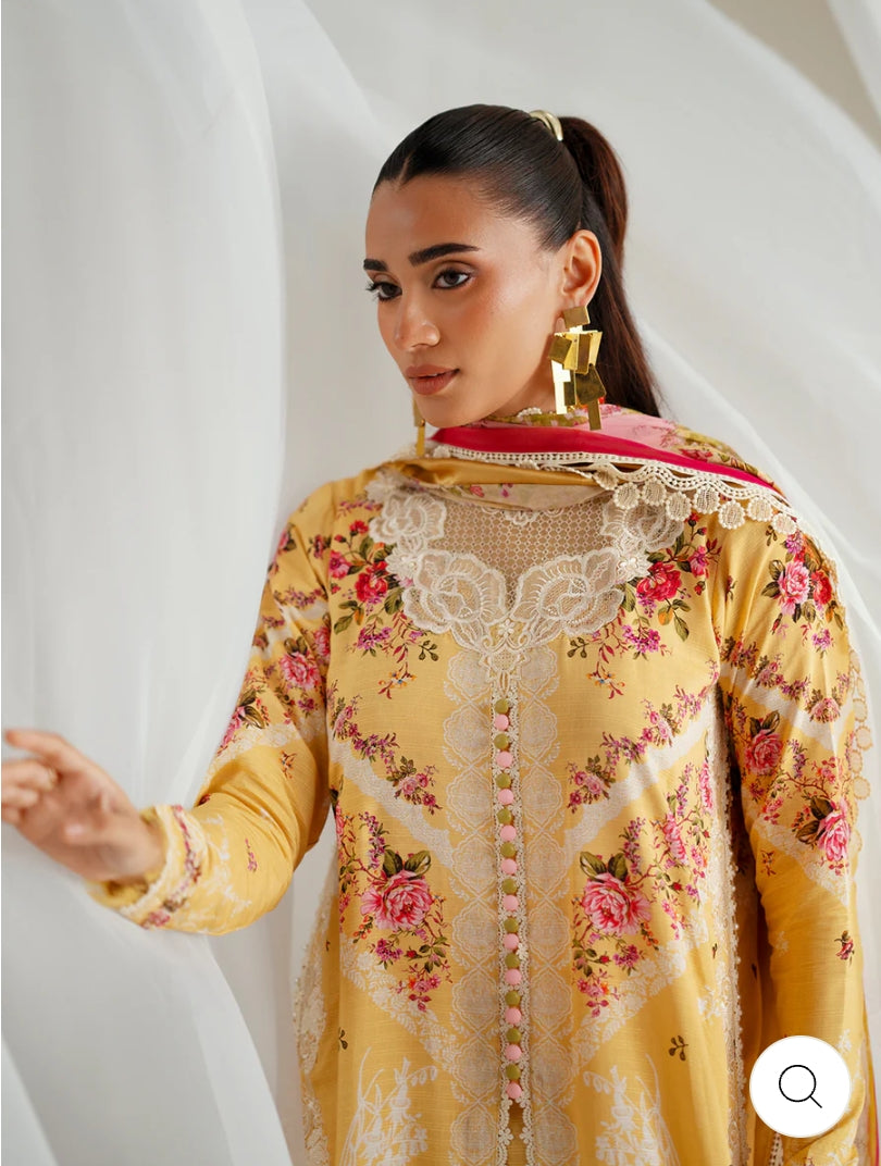 Eres Bonita by BinIlyas Embroidered Viscose Shirt with Digital Print Chiffon Dupatta & Trousers | 3-Piece Unstitched Suit 1101-B