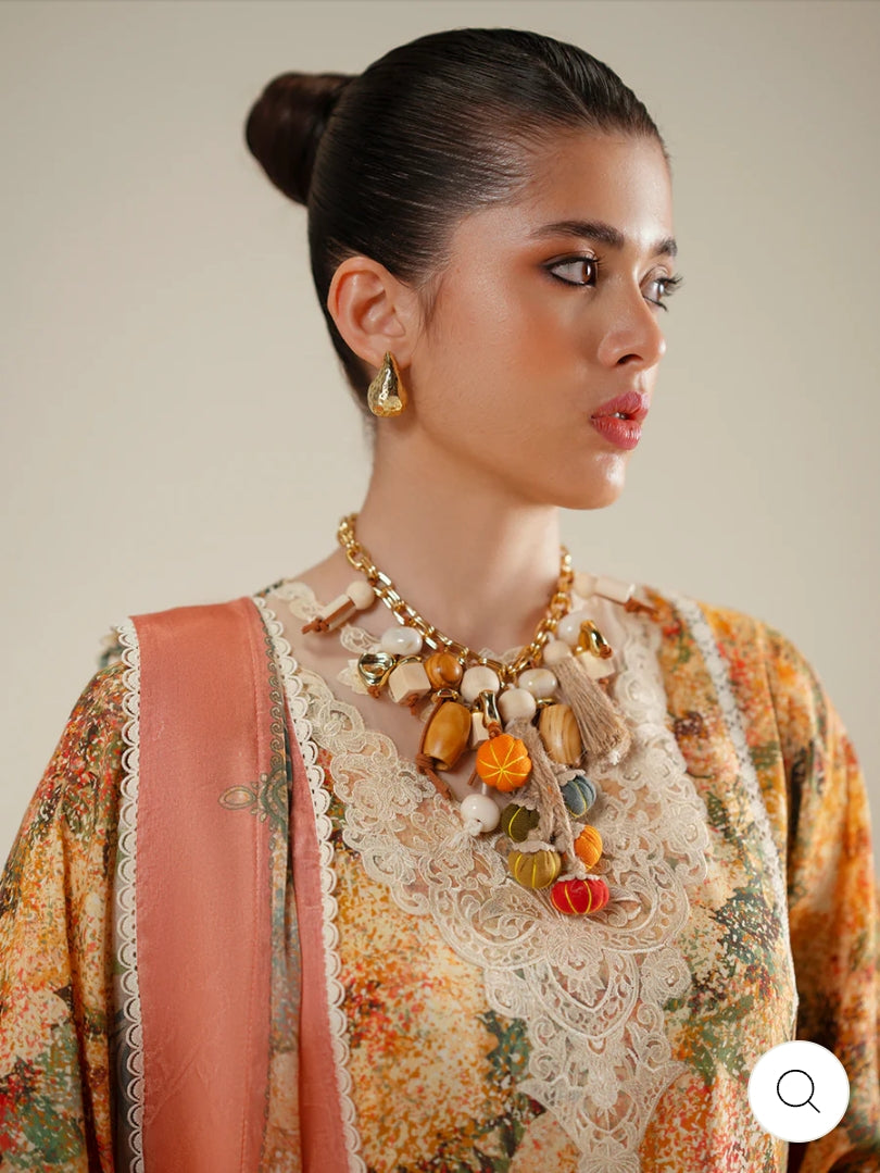 Eres Bonita by BinIlyas Embroidered Viscose Shirt with Digital Print Chiffon Dupatta & Trousers | 3-Piece Unstitched Suit 1104-A