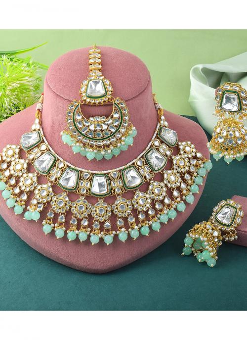 Mint Green Kundan Festival Wear Necklace Set MKSW364886