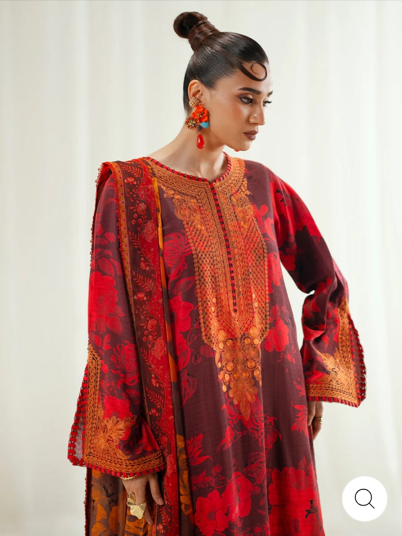 Eres Bonita by BinIlyas Embroidered Viscose Shirt with Digital Print Chiffon Dupatta & Trousers | 3-Piece Unstitched Suit 1106-A