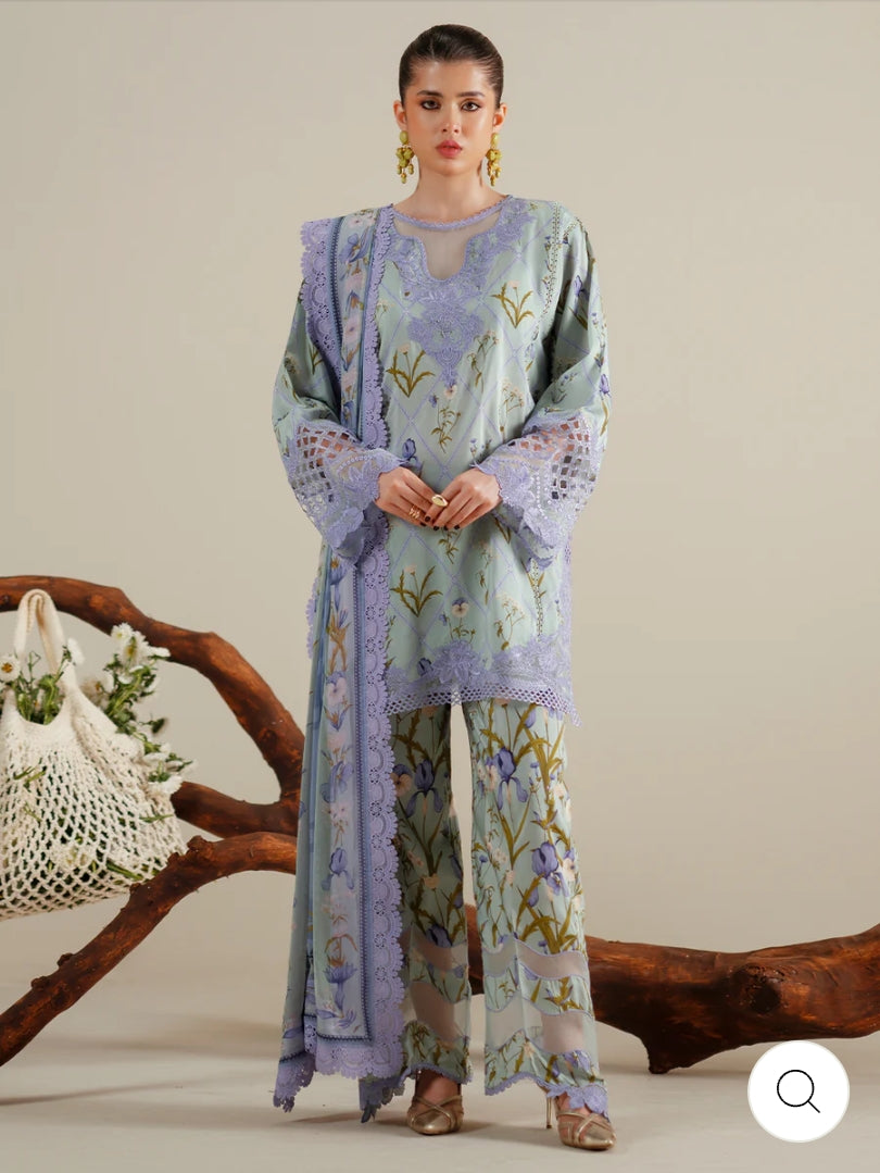 Eres Bonita by BinIlyas Embroidered Viscose Shirt with Digital Print Chiffon Dupatta & Trousers | 3-Piece Unstitched Suit 1103-A