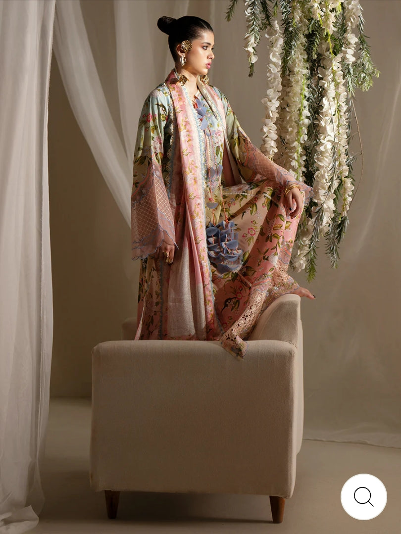 Eres Bonita by BinIlyas Embroidered Viscose Shirt with Digital Print Chiffon Dupatta & Trousers | 3-Piece Unstitched Suit 1105-A