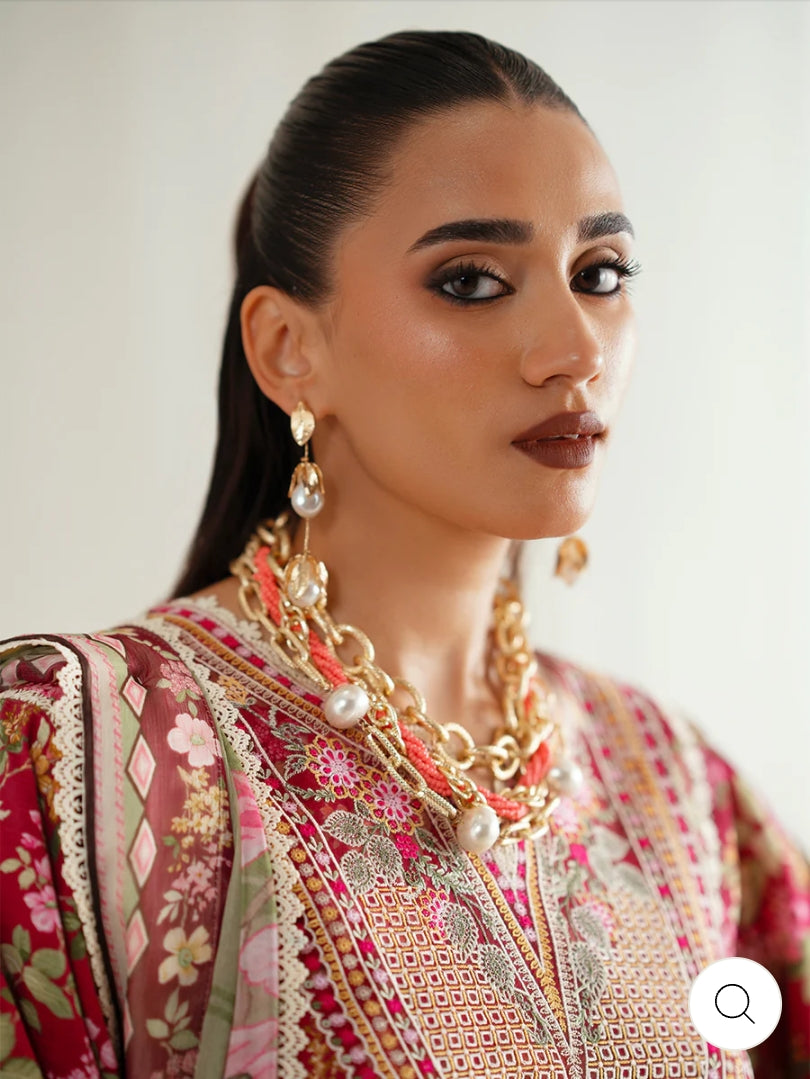 Eres Bonita by BinIlyas Embroidered Viscose Shirt with Digital Print Chiffon Dupatta & Trousers | 3-Piece Unstitched Suit 1107-B