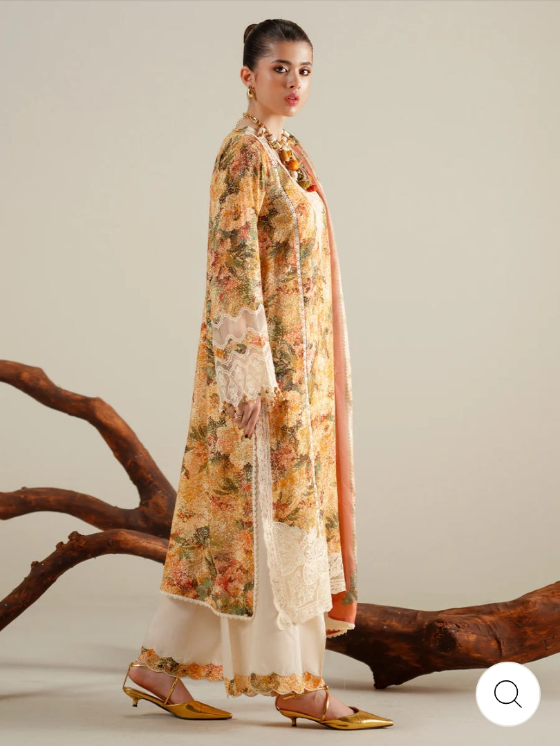 Eres Bonita by BinIlyas Embroidered Viscose Shirt with Digital Print Chiffon Dupatta & Trousers | 3-Piece Unstitched Suit 1104-A