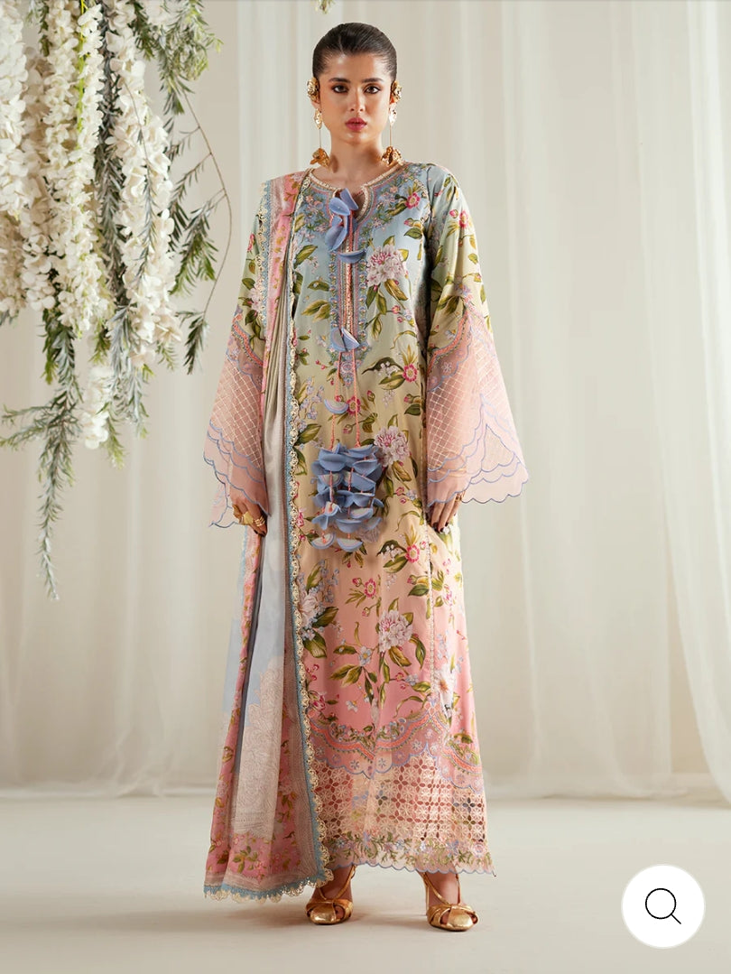 Eres Bonita by BinIlyas Embroidered Viscose Shirt with Digital Print Chiffon Dupatta & Trousers | 3-Piece Unstitched Suit 1105-A